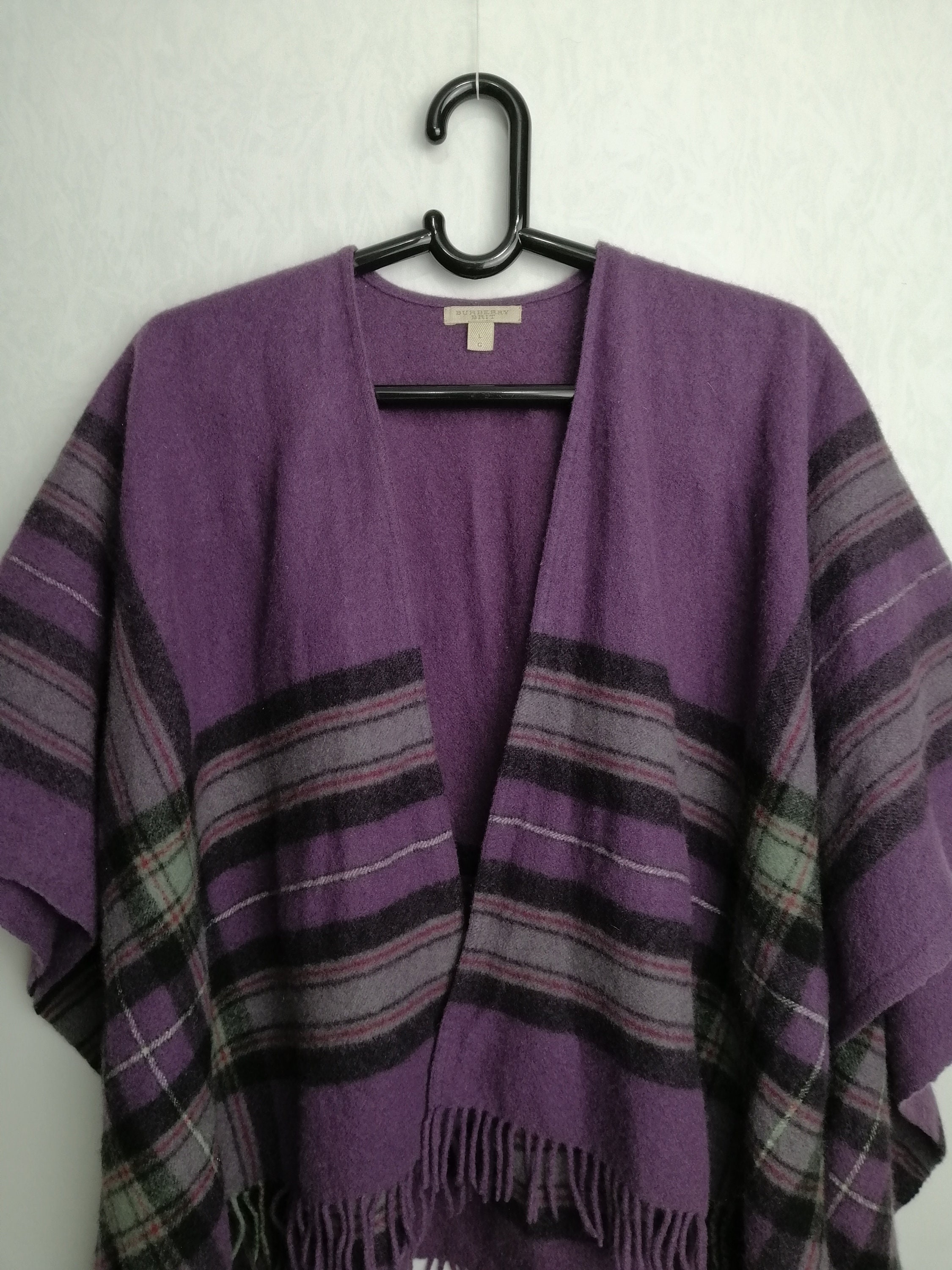 BURBERRY BRIT Vintage Wool Cape Designer Plaid Fringed Poncho - Etsy  Singapore