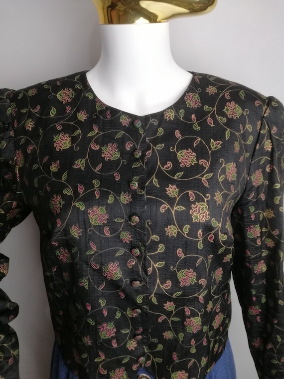 Puff Sleeve Dirndl Jacket, Silk Floral Austrian B… - image 2