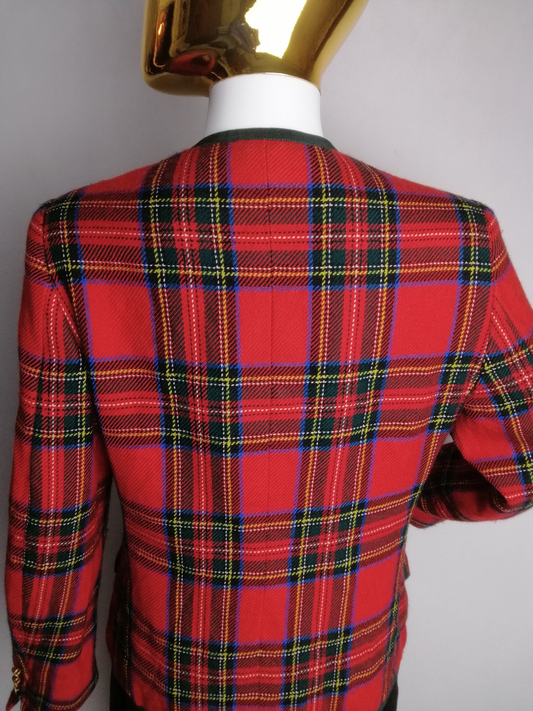 Tartan Wool Jacket, 80s Vintage Plaid Blazer, Made in Italy Red