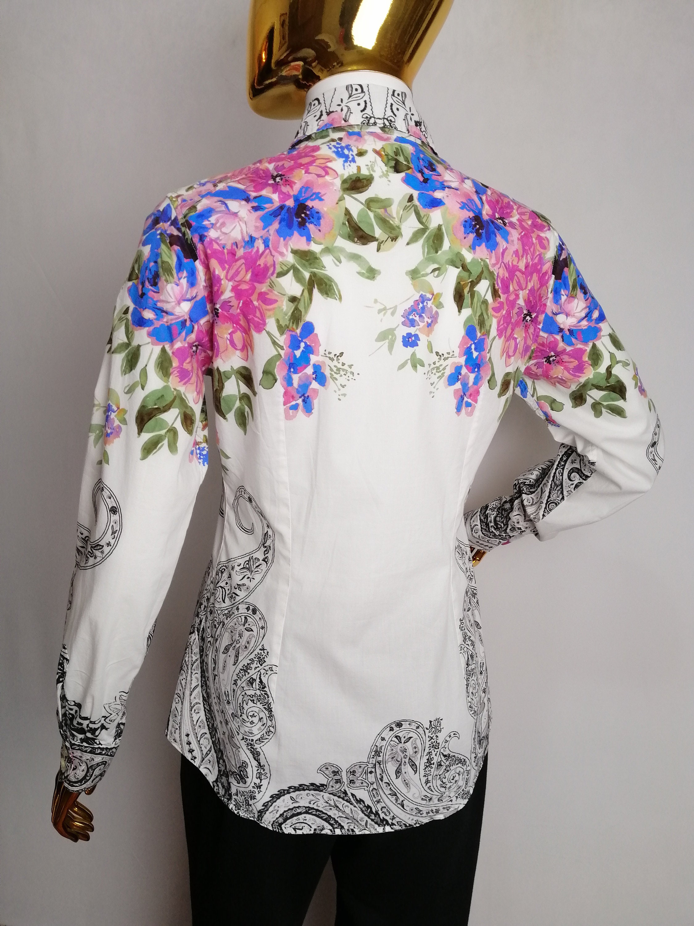 ETRO Floral Print Shirt, Y2K Italian Designer Blouse