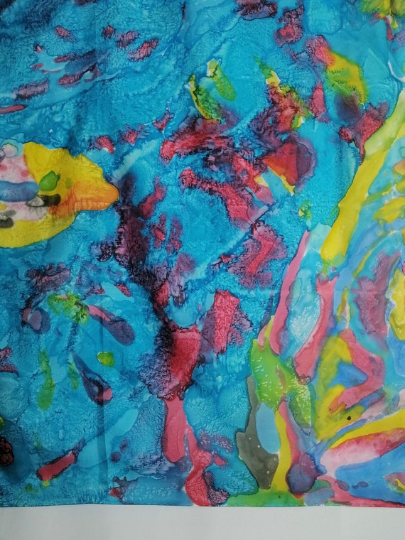 VINTAGE Hand Painted Silk Scarf Abstract Handmade… - image 5