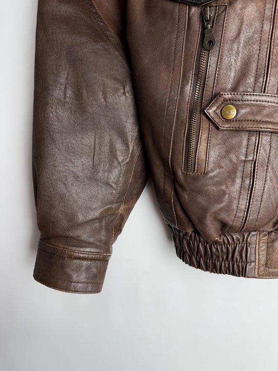 90s Mens Leather Jacket, Brown Motorcycle Jacket, Genuine Leather