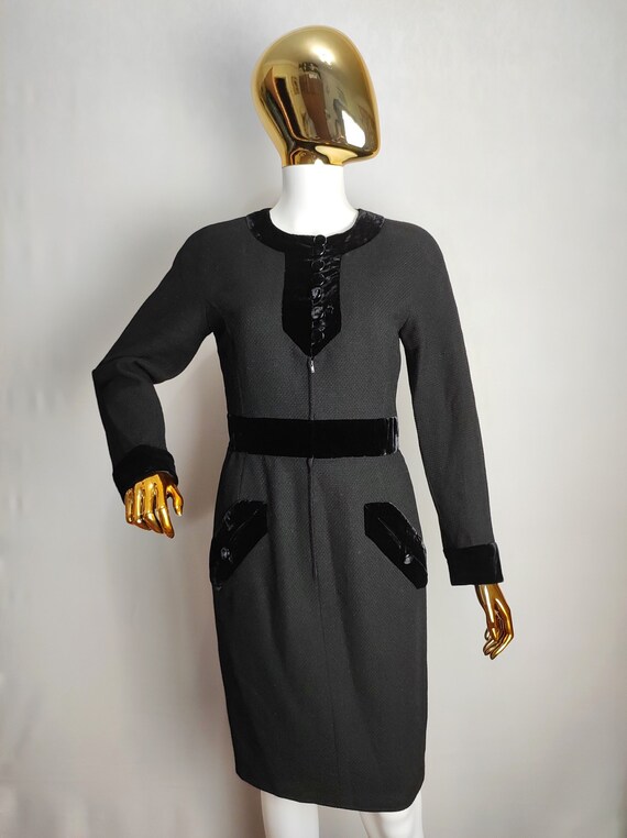 VALENTINO BOUTIQUE Wool Dress, 80s Italian Designer Couture Dress, Vintage  Black Velvet Midi Dress, Classic Long Sleeve Pencil Dress, Size S - Etsy