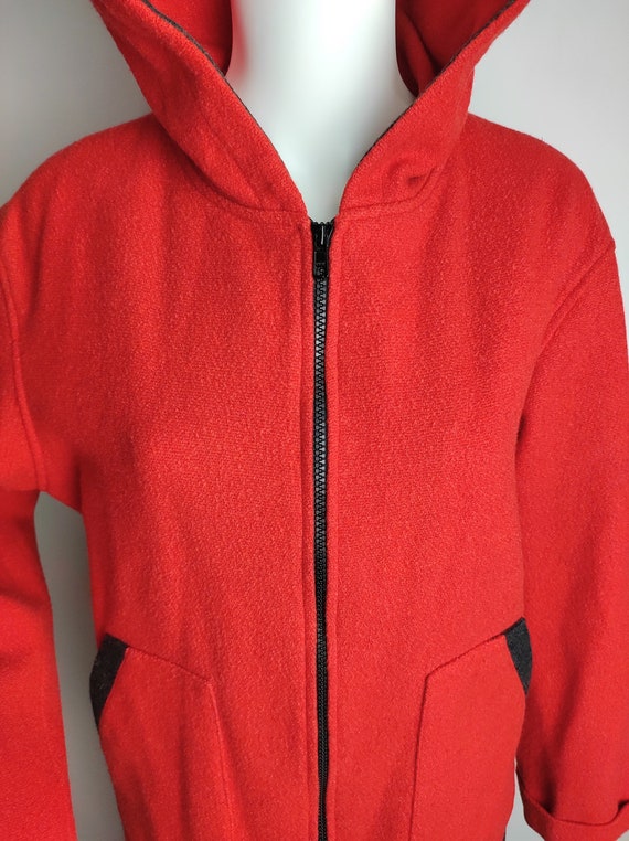 Austrian Wool Hooded Jacket, Red Full Zip Up Swea… - image 8