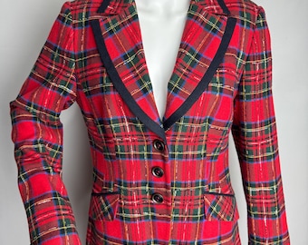 Vintage Sag Harbor Blazer Red Green Plaid Women