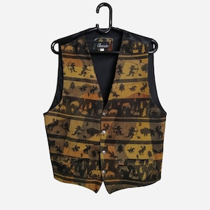 VINTAGE Suede Vest Genuine Leather Western Cowboy Vest Unisex Brown Festival Waistcoat