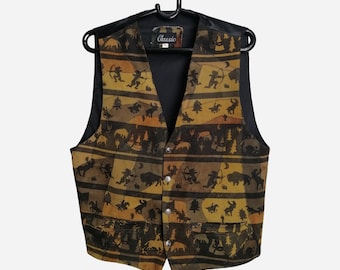 VINTAGE Suede Vest Genuine Leather Western Cowboy Vest Unisex Brown Festival Waistcoat