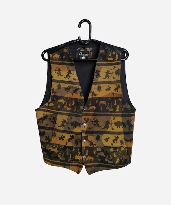 VINTAGE Suede Vest Genuine Leather Western Cowboy Vest Unisex Brown Festival Waistcoat