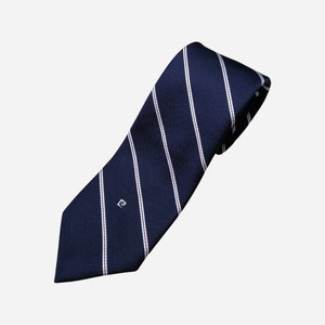 PIERRE CARDIN Striped Tie, 80s French Designer Necktie, Navy Blue Formal Neck Tie, Made In Italy Statement Tie, Classic Suit Accessory Gift