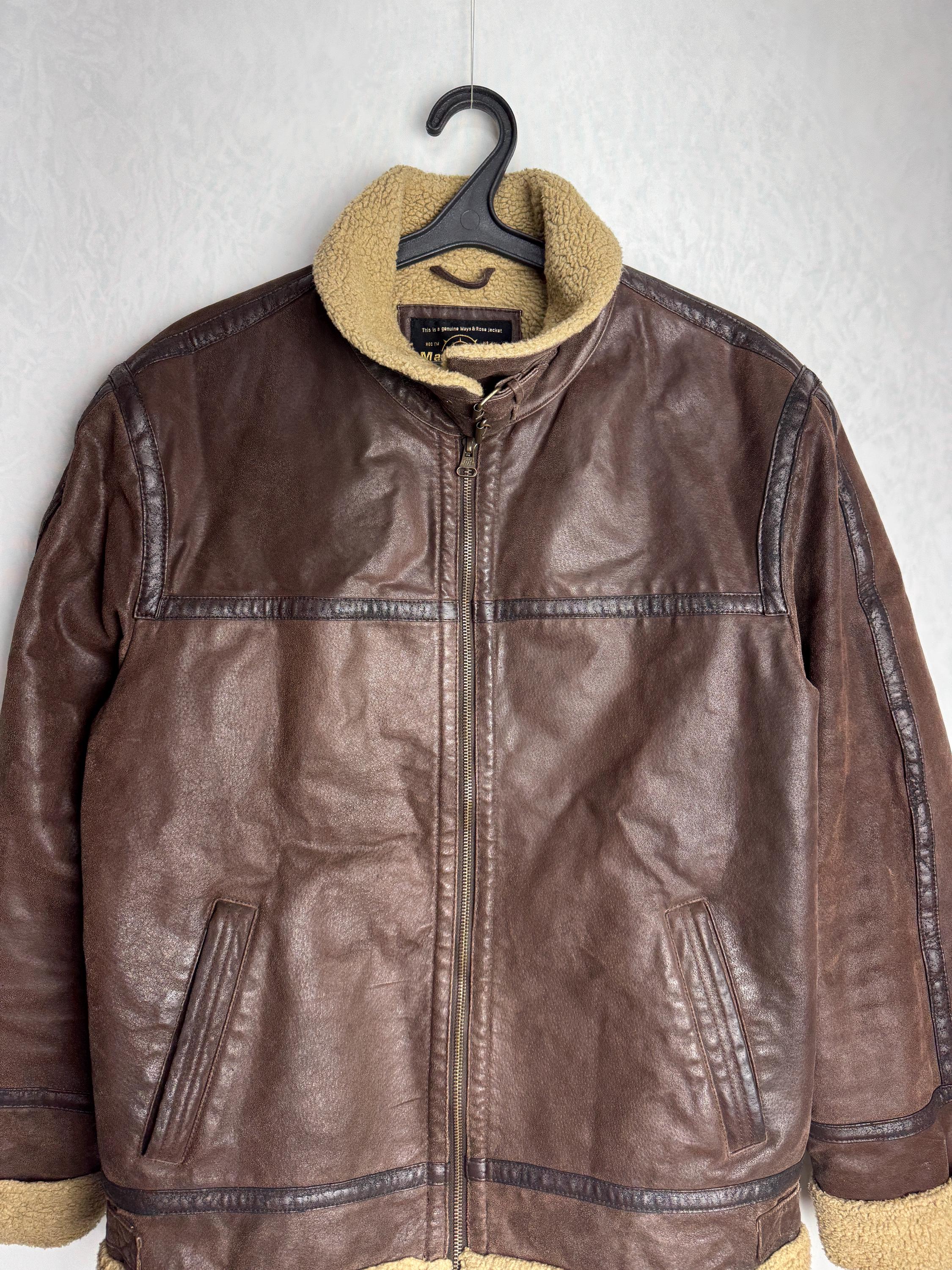 90s Mens Leather Jacket, Genuine Leather Shearling Coat, Brown