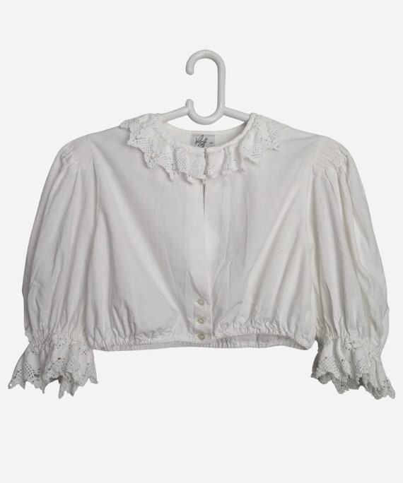 DIRNDL White Cropped Top, Puff Sleeve Austrian Bl… - image 1