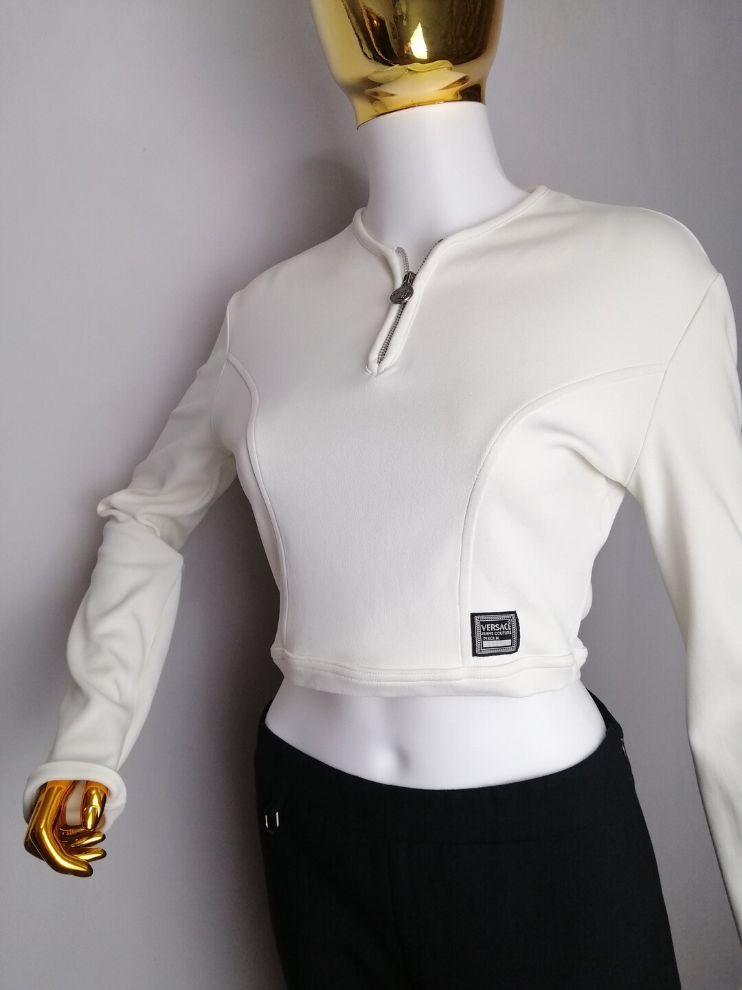 インナー・ルームウェアその他 Versace Crop Top With Greek Border Versace Girl's Greca Border Cropped T-Shirt, Size 8-14