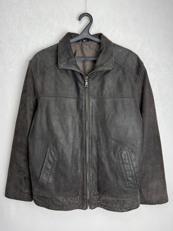 90s Mens Leather Jacket, Classic Biker Suede Jacket, Brown Motorcycle Jacket, Genuine Leather Zipped Jacket, Aviator Pilot Zip Up Jacket, M