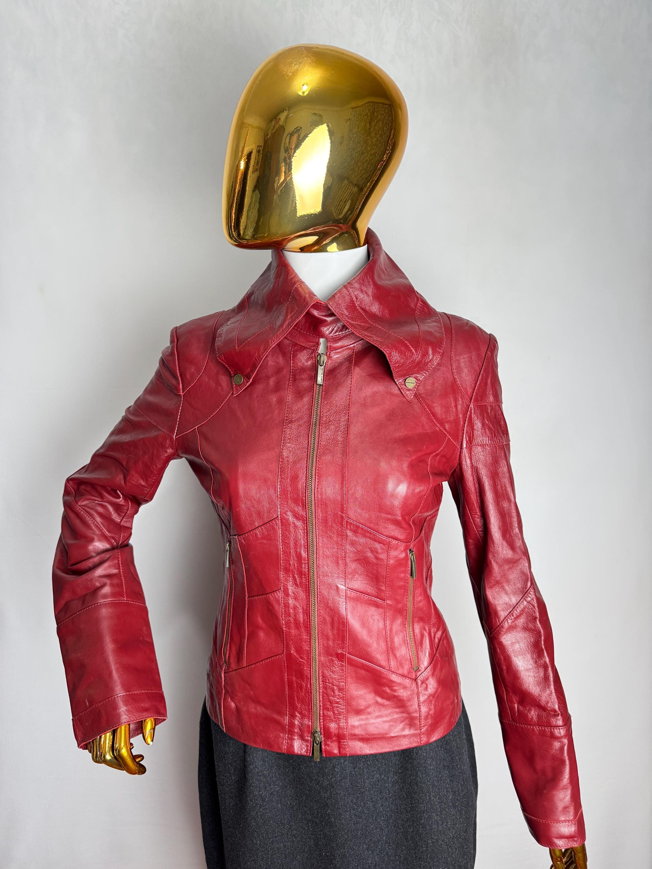 【美USED】RED MOON leather jacket KAREN MILLEN Leather Jacket, Dramatic Collar Zip up Jacket