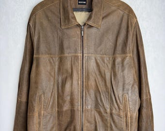 Vintage TIMBERLAND Beige Leather Jacket, 90's Genuine Leather Zip