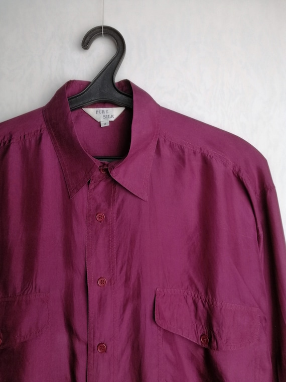 Vintage Mens Silk Shirt, 90s Oversized Pure Silk … - image 9