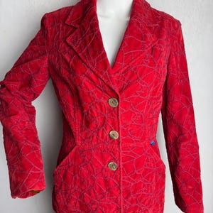 CHRISTIAN LACROIX Velvet Jacket, 90s French Designer Jacket, Haute Couture Blazer, Red Textured Embroidery Statement Jacket, Made In Italy