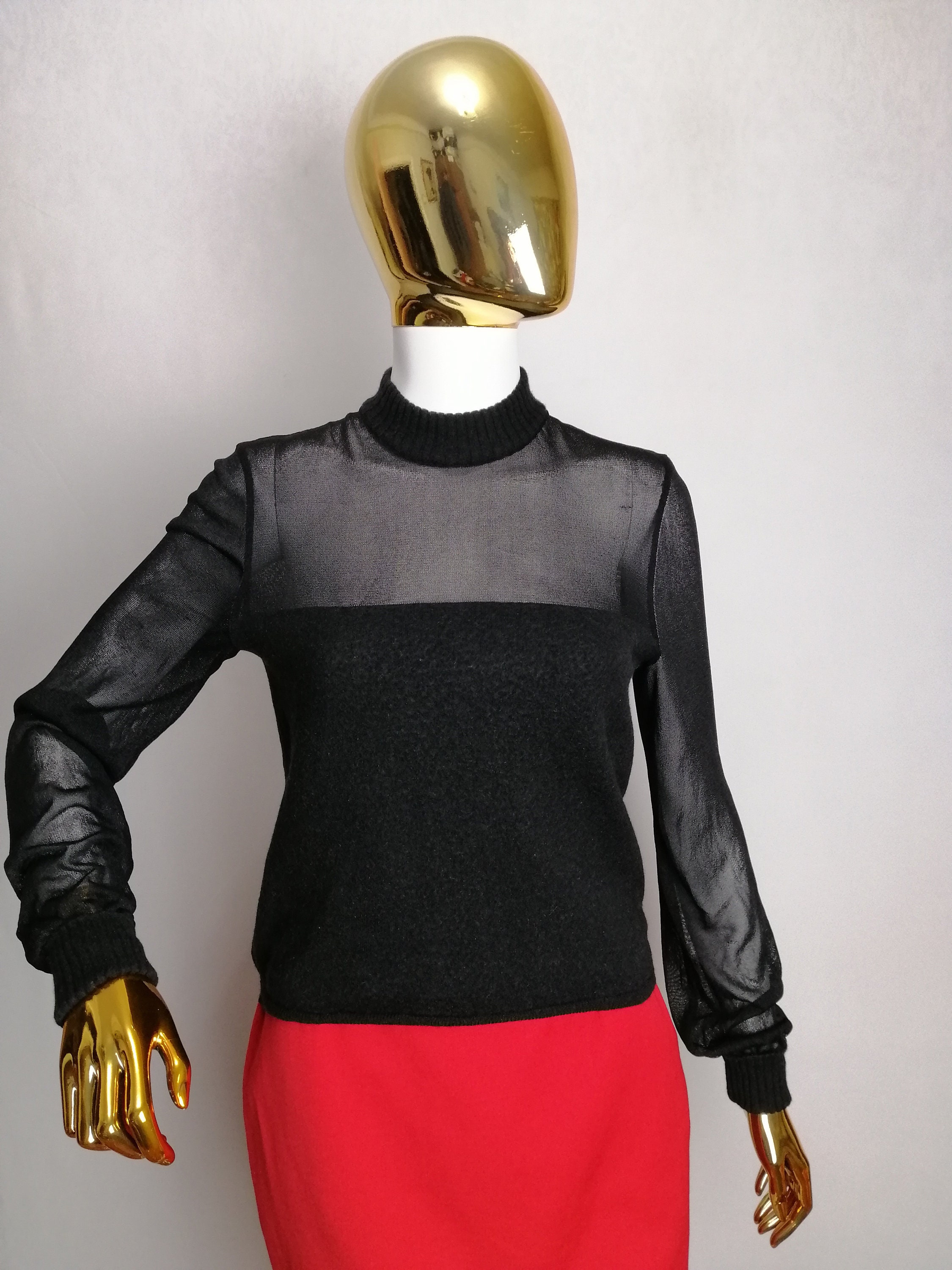 90s VERSACE Sheer Sweater, Authentic Versace Classic V2 Top, Black