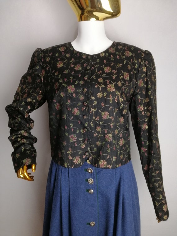 Puff Sleeve Dirndl Jacket, Silk Floral Austrian B… - image 1
