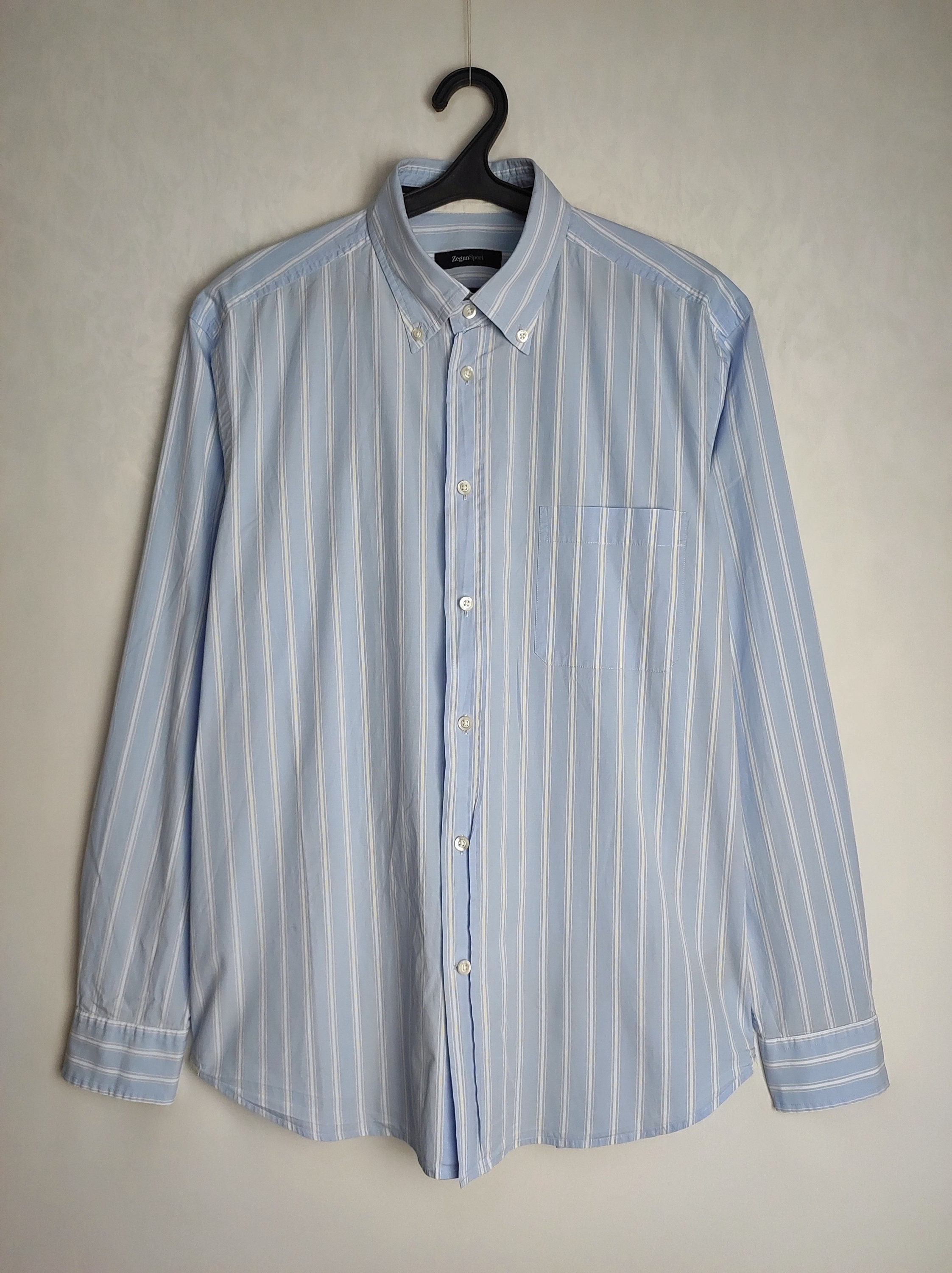 【国内発送】E.Zegna ワイシャツ ストライプ柄 ERMENEGILDO ZEGNA Cotton Shirt, Mens Blue White Striped