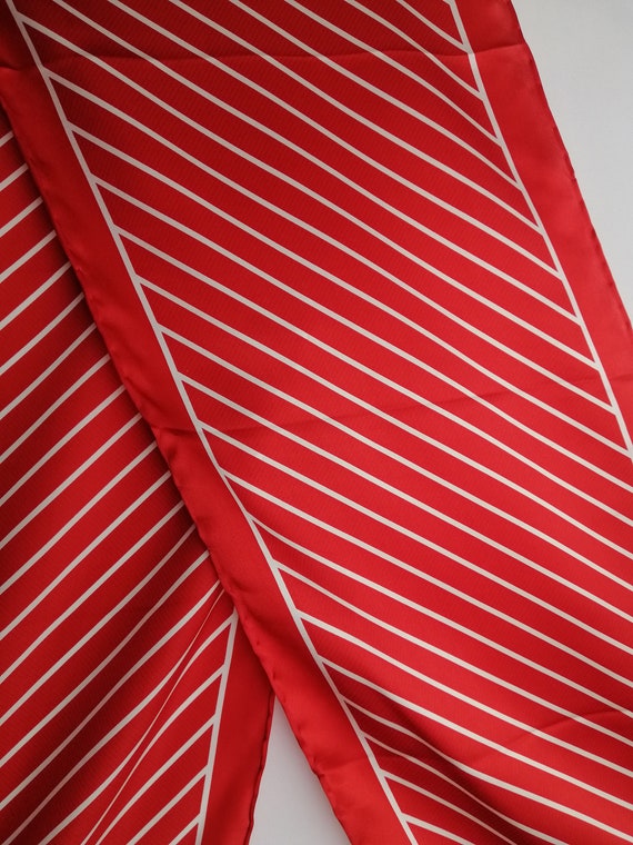 VINTAGE Silk Scarf Red White Striped Pure Silk Sc… - image 8