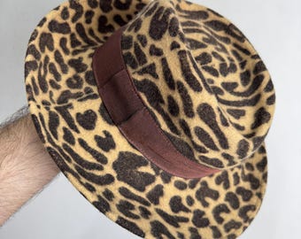 Leopard Print Fedora Hat, Animal Print Vintage Hat, Womens  display picture 3