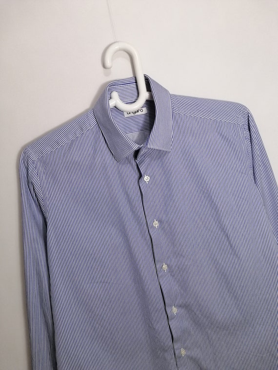 EMANUEL UNGARO Mens Shirt Blue White Striped Cott… - image 8