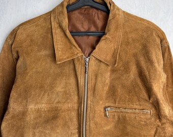 90s Mens Suede Jacket, Genuine Leather Hunting Jacket, Full