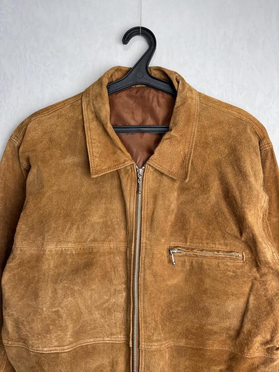 90s Mens Suede Jacket, Genuine Leather Hunting Jacket, Full Zip up
