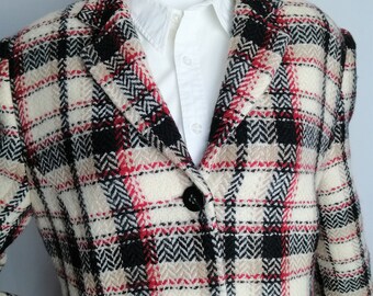 Pure Wool Plaid Jacket, Herringbone Check Blazer, 90s Pure Wool Plaid Jacket, Herringbone Check Blazer, 90s