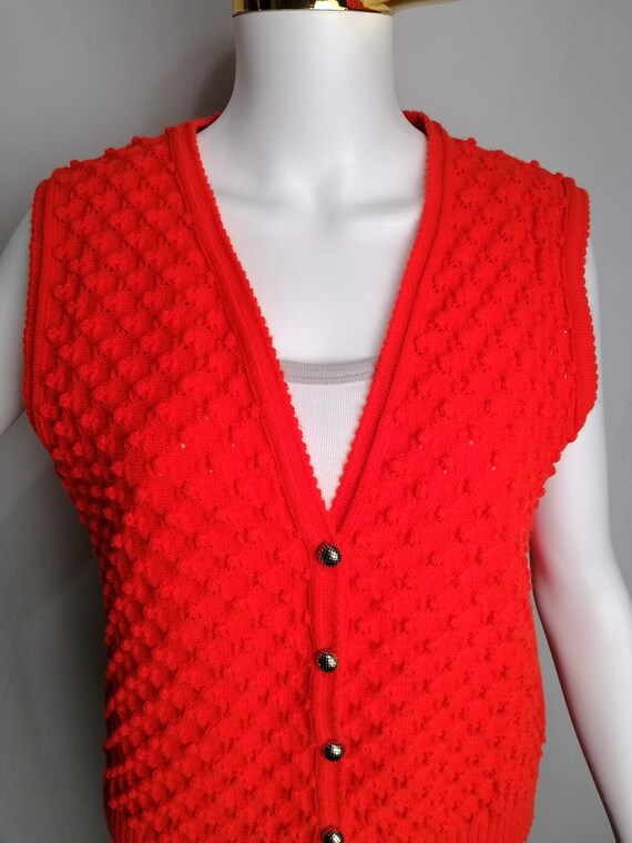 Dirndl Sleeveless Cardigan, 80s Austrian Red Knit… - image 2