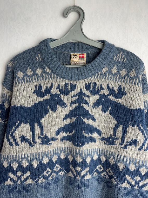 Strickpullover Hirsch Pullover Nordischer Wollpullover, 80er Jahre