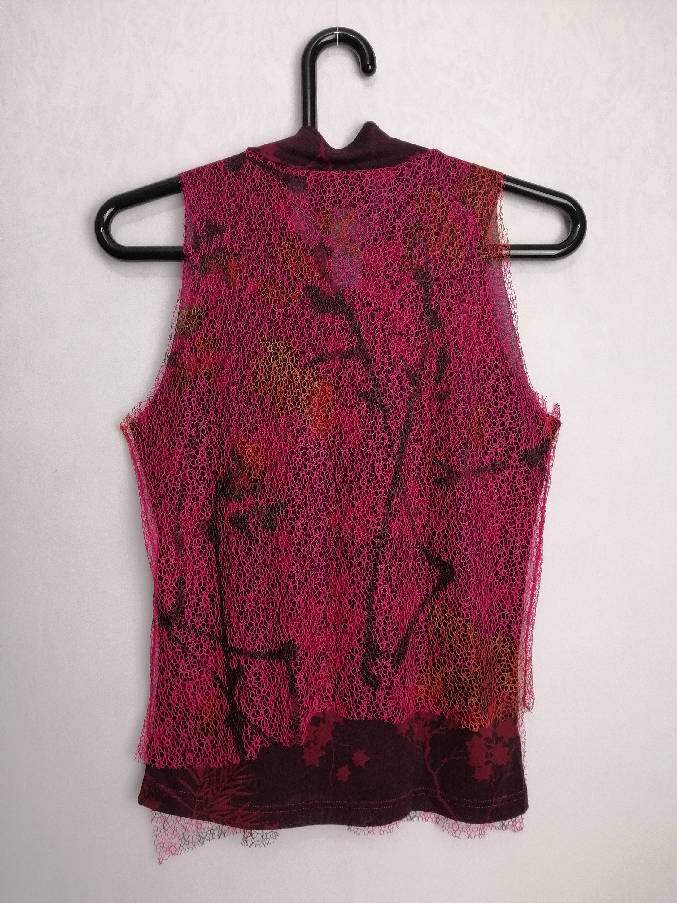 トップス 90s KENZO Vintage Gather Sheer Mesh Tops KENZO JUNGLE Vintage Womens Mesh Top Y2K French Fashion