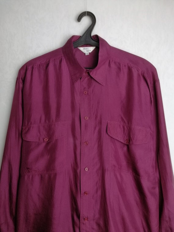 Vintage Mens Silk Shirt, 90s Oversized Pure Silk … - image 7