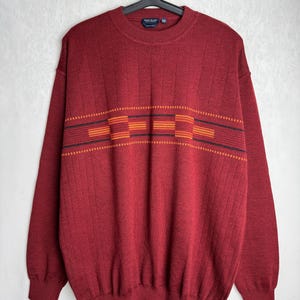 90s Wool Blend Sweater, Mens Geometric Patterned Pullover, Oversized Retro Jumper, Unisex Oldschool Knitwear, Grandpa Cosby Sweater, 3XL