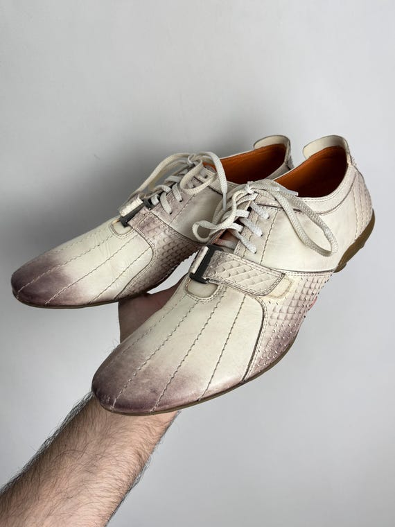 Art Deco Mens Leather Shoes, Vintage Two Tone Ombre Lace Up, Reptile Texture Geometric Stitching Shoes, Buckle Strap Gradient Dress Shoes