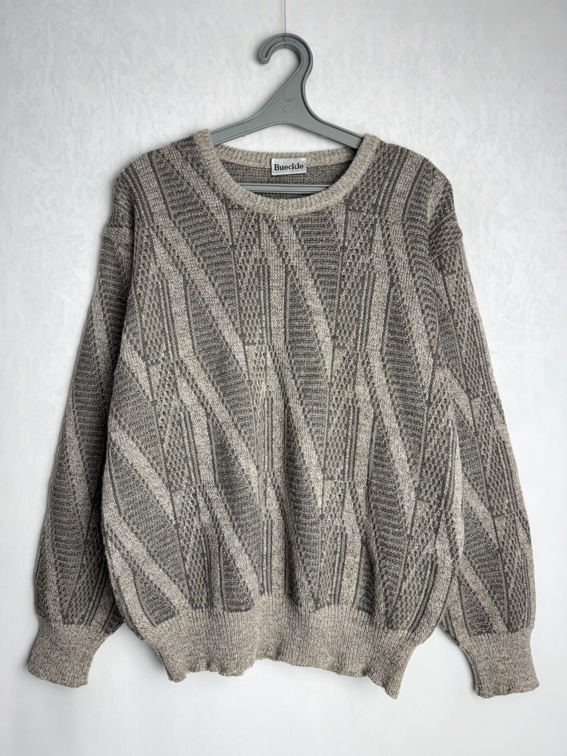【送料無料】 90s Wool Blend Sweater, Mens Geometric Patterned Pullover トップス