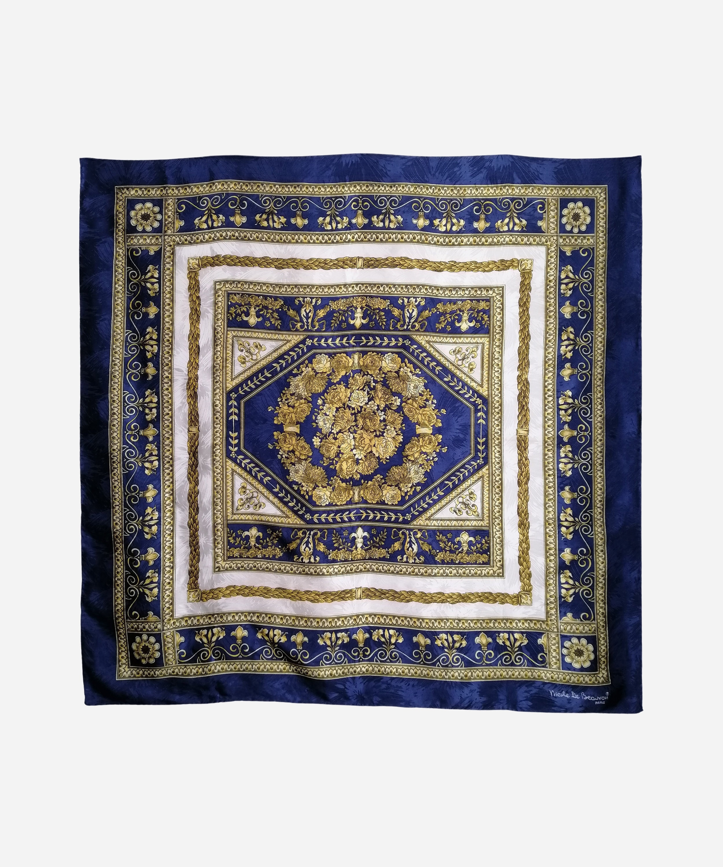 NICOLE De BEAUVOIR Vintage Silk Square Scarf 90s Baroque