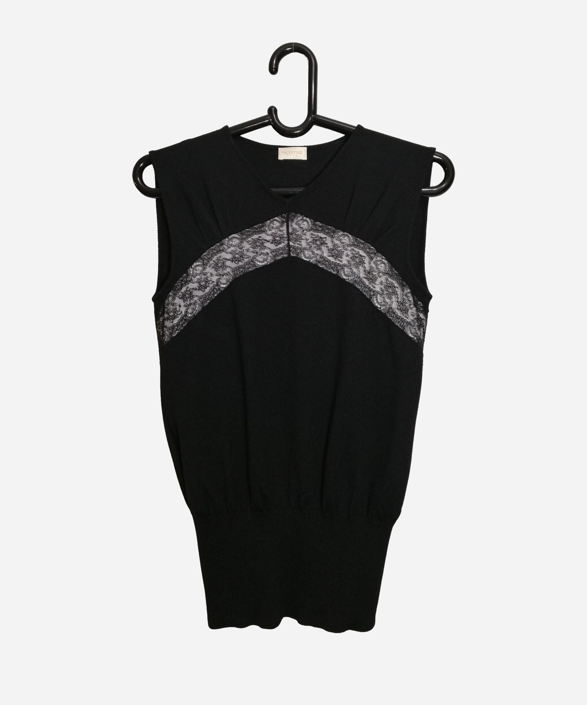 VALENTINO Vintage Womens Wool Jumper Black Lace Sleeveless Top 90s