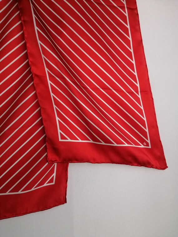 VINTAGE Silk Scarf Red White Striped Pure Silk Sc… - image 4