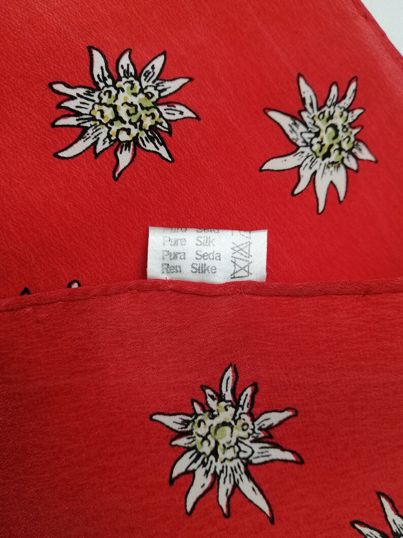 Edelweiss Silk Scarf Austrian Small Square Scarf Trachten Etsy