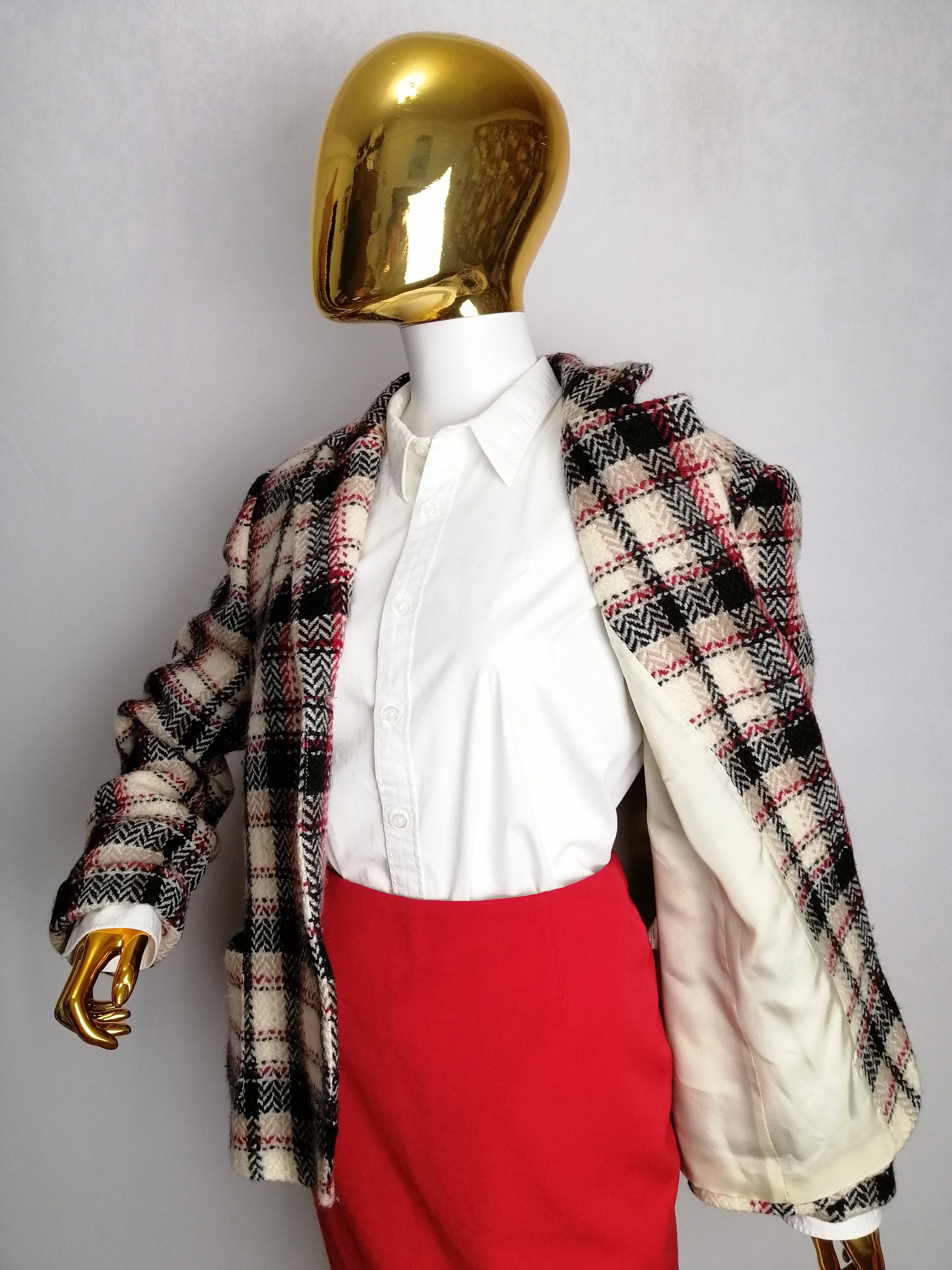 Pure Wool Plaid Jacket, Herringbone Check Blazer, 90s Pure Wool Plaid Jacket, Herringbone Check Blazer, 90s