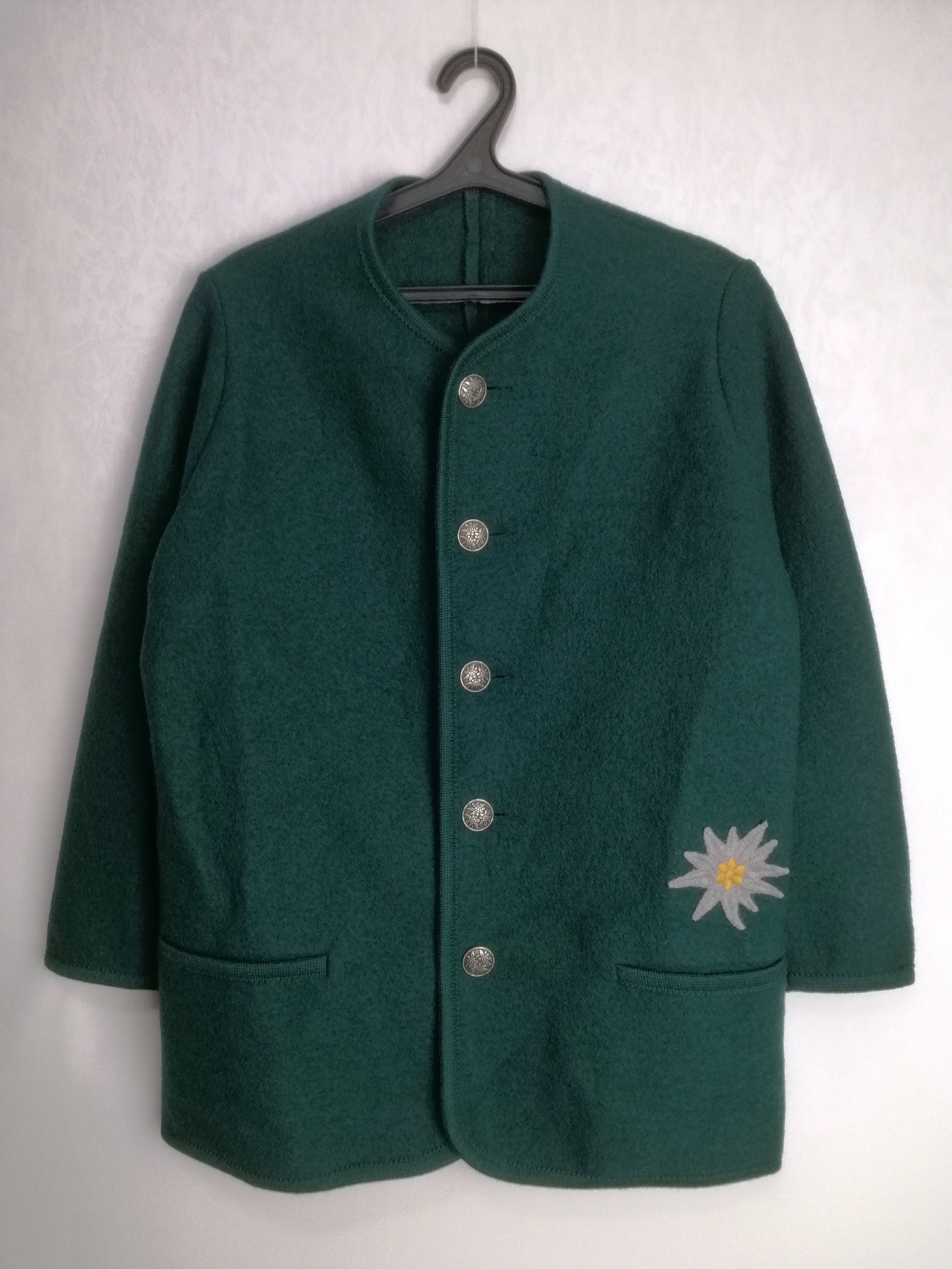 Boiled Wool Jacket, Austrian Edelweiss Wool Cardigan, Oktoberfest Trachten Coat, Tyrol Bavarian Sweater, Traditional Alpen Folk Jacket, XL