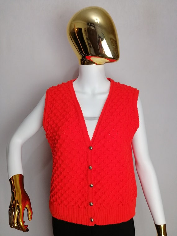 Dirndl Sleeveless Cardigan, 80s Austrian Red Knit… - image 1