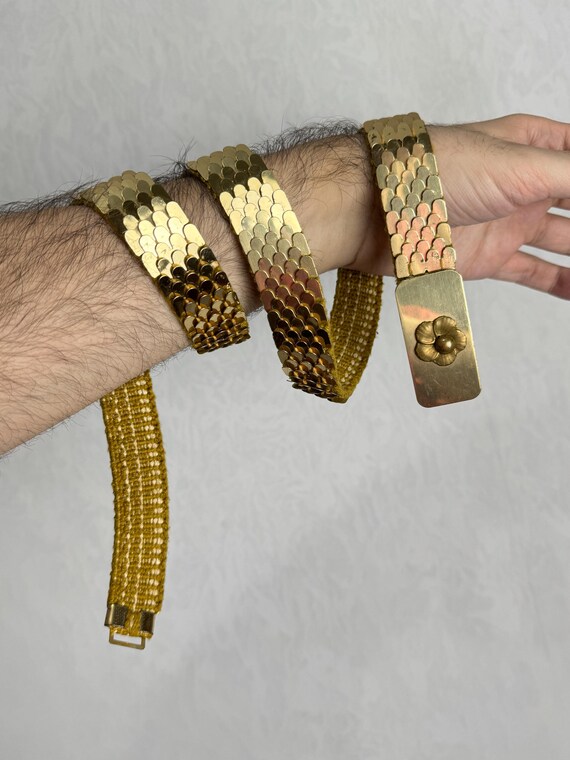 Vintage Fish Scale Belt, Gold Tone Stretch Waist Belt  display picture 1