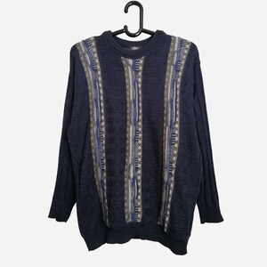 VINTAGE Mens Sweater 80s 90s Wool Geometric Patterned Sweater Grandpa Cosby Hipster Sweater Size L