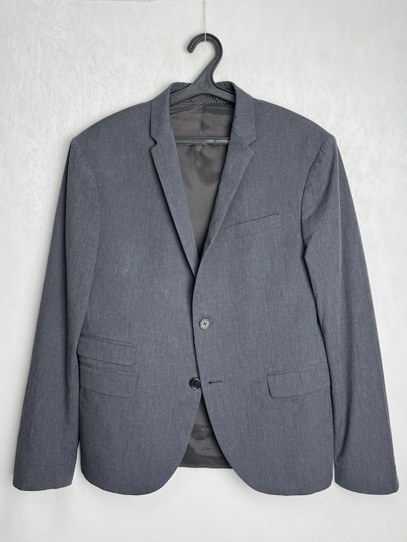 Neil Barrett, NEIL BARRETT Mens Cotton Jacket, British Designer Gray Blazer, Single Breast Tailored Sport Coat, Classic Smart Casual Suit Jacket, S M