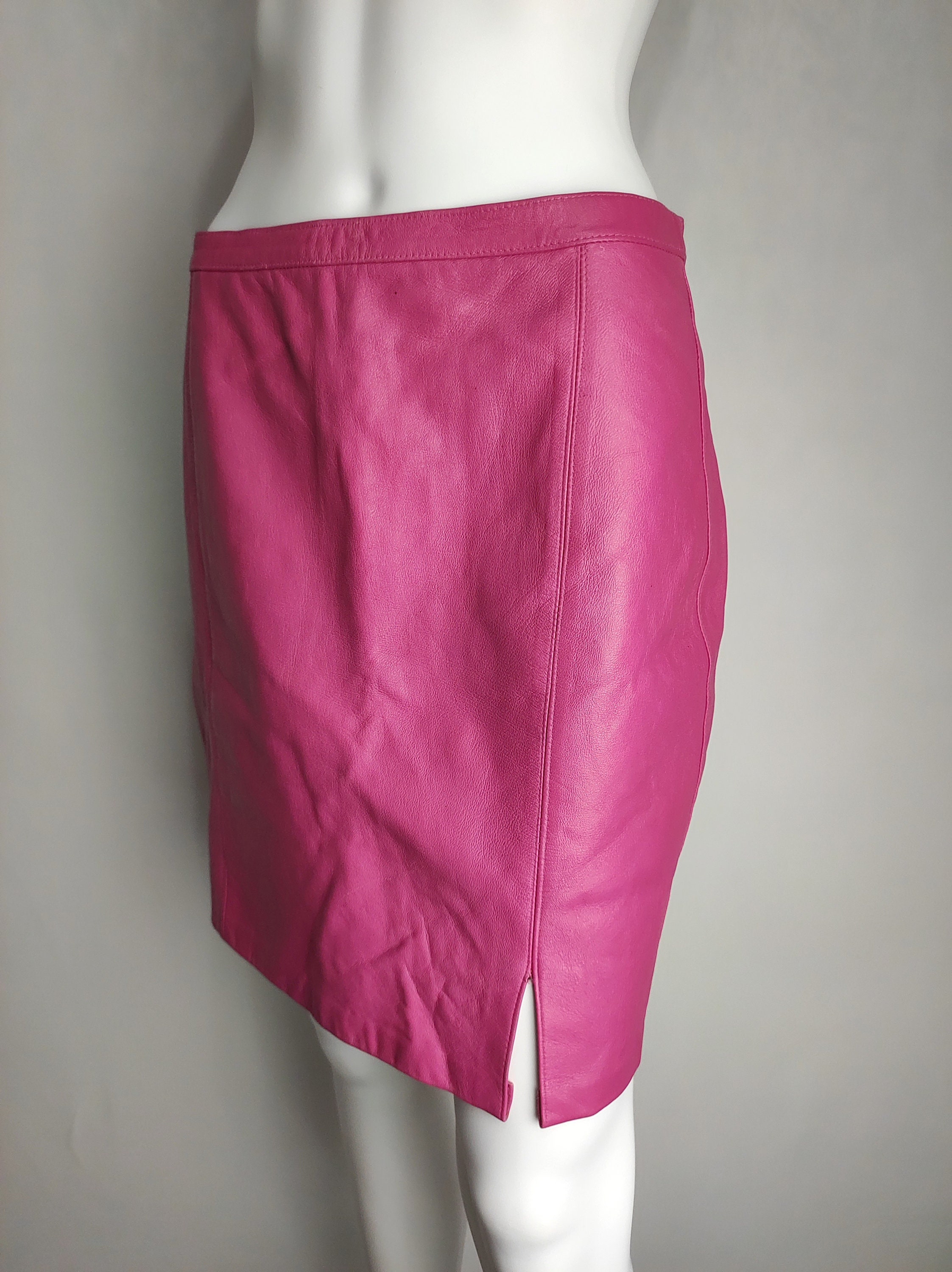 PELLESSIMO PARIS Leather Skirt 90s Womens Pink Skirt Genuine Leather Pencil Mini Skirt Above Knee Biker Skirt Made in France Size L Etsy UK