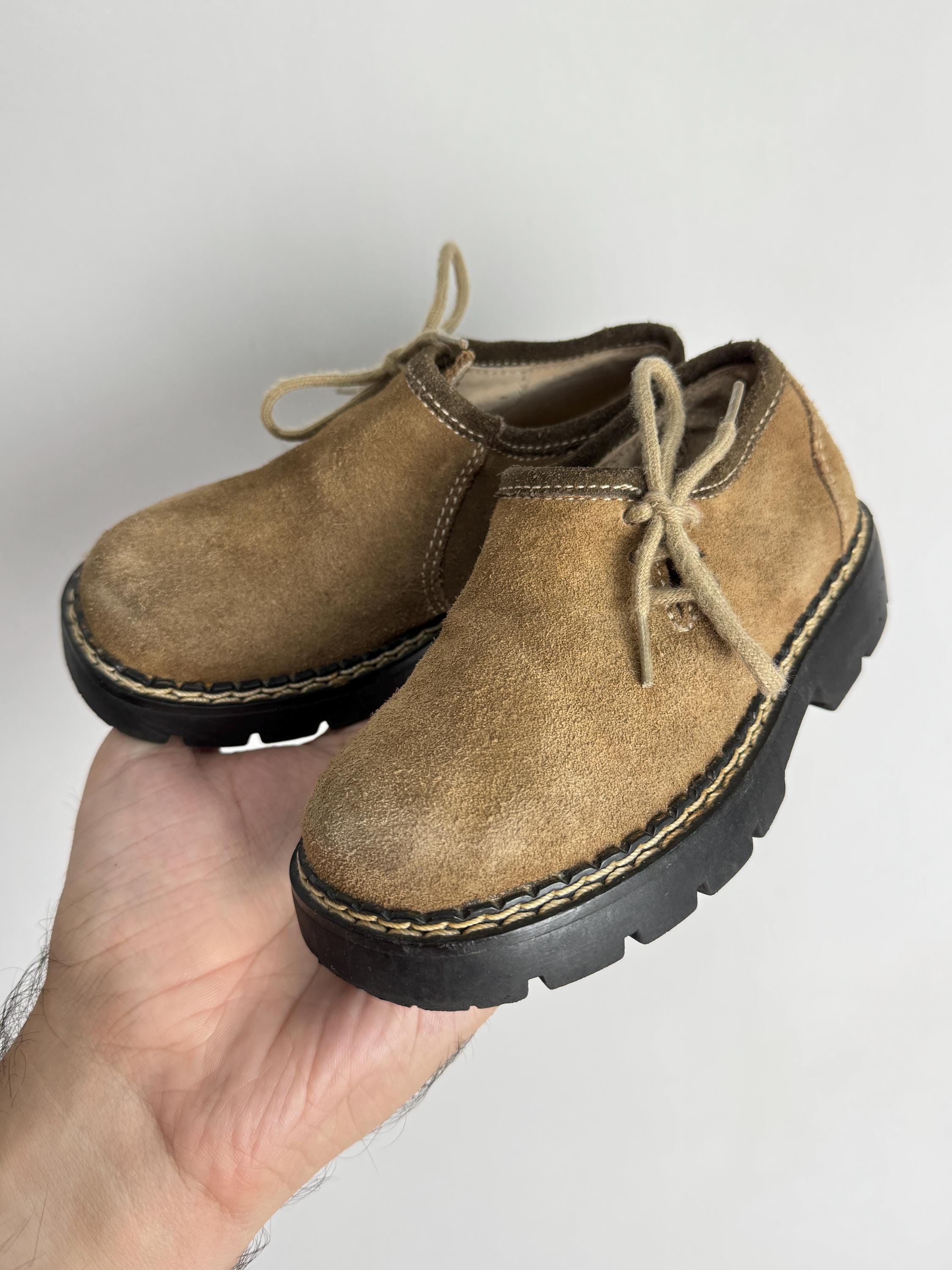 Kids Traditional Trachten Shoes, Brown Suede Austrian Shoes
