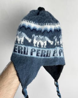 Vintage Peruvian Chullo Hat, Alpaca Ear Flap Winter Hat, Llama